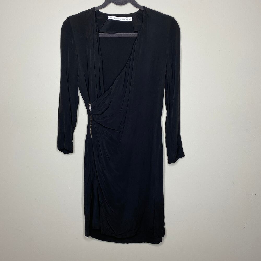 & Other Stories Wrap Dress Womens Size‎ 4 Black Draped Long Sleeve V-Neck Zipper